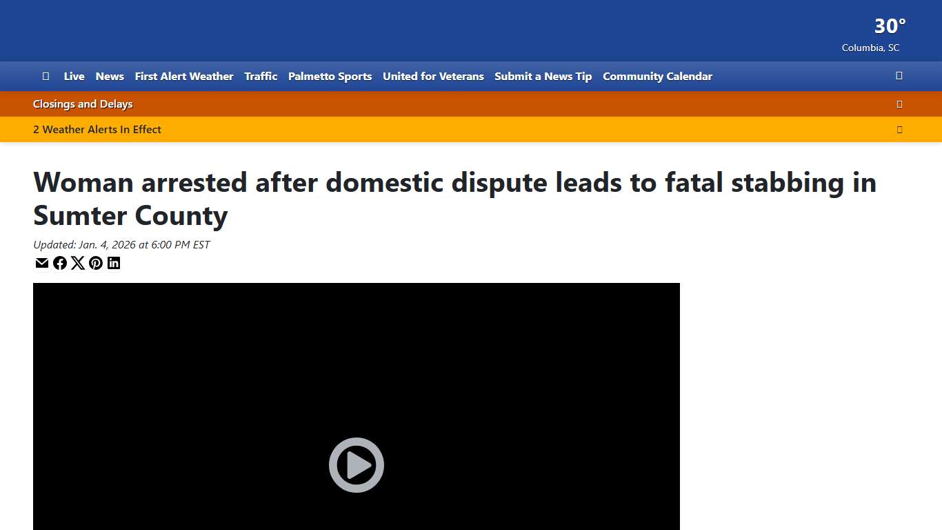 Woman arrested after domestic dispute leads to fatal stabbing in Sumter County